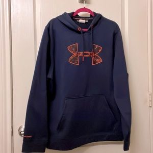 Navy blue Under Amour hooded sweatshirt with front pocket / size XL